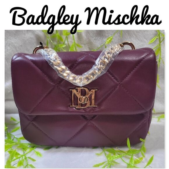 NWT Badgley Mischka Small Chain Crossbody w/ Big Diamond Quilting in Plum - Picture 1 of 13